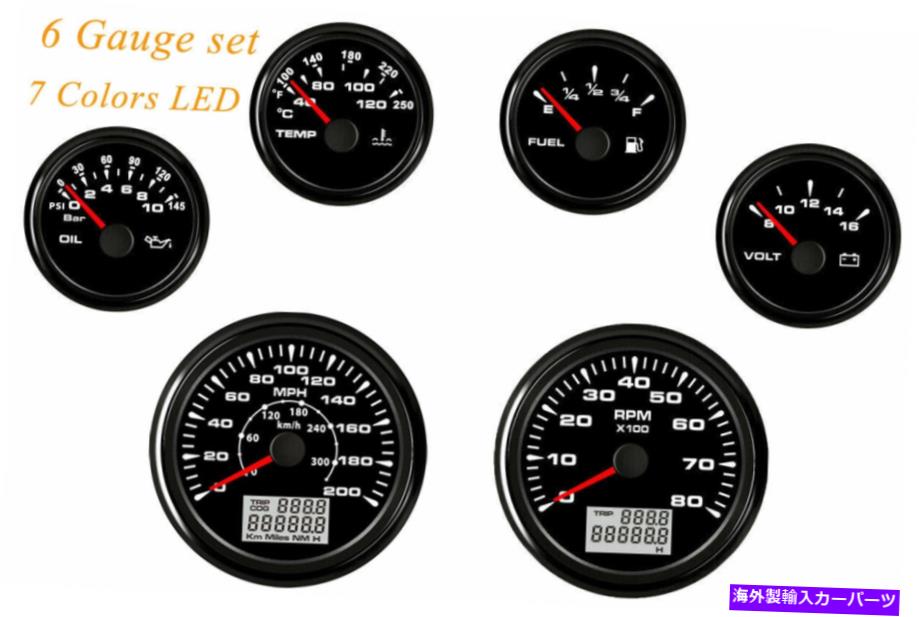 タコメーター 6ゲージセット200 mph 300kph速度計タコメーター燃料温度ボルトオイル7色led 6 Gauge Set 200MPH 300KPH Speedometer Tachometer Fuel Temp Volt Oil 7 Colors Led【並行輸入品】