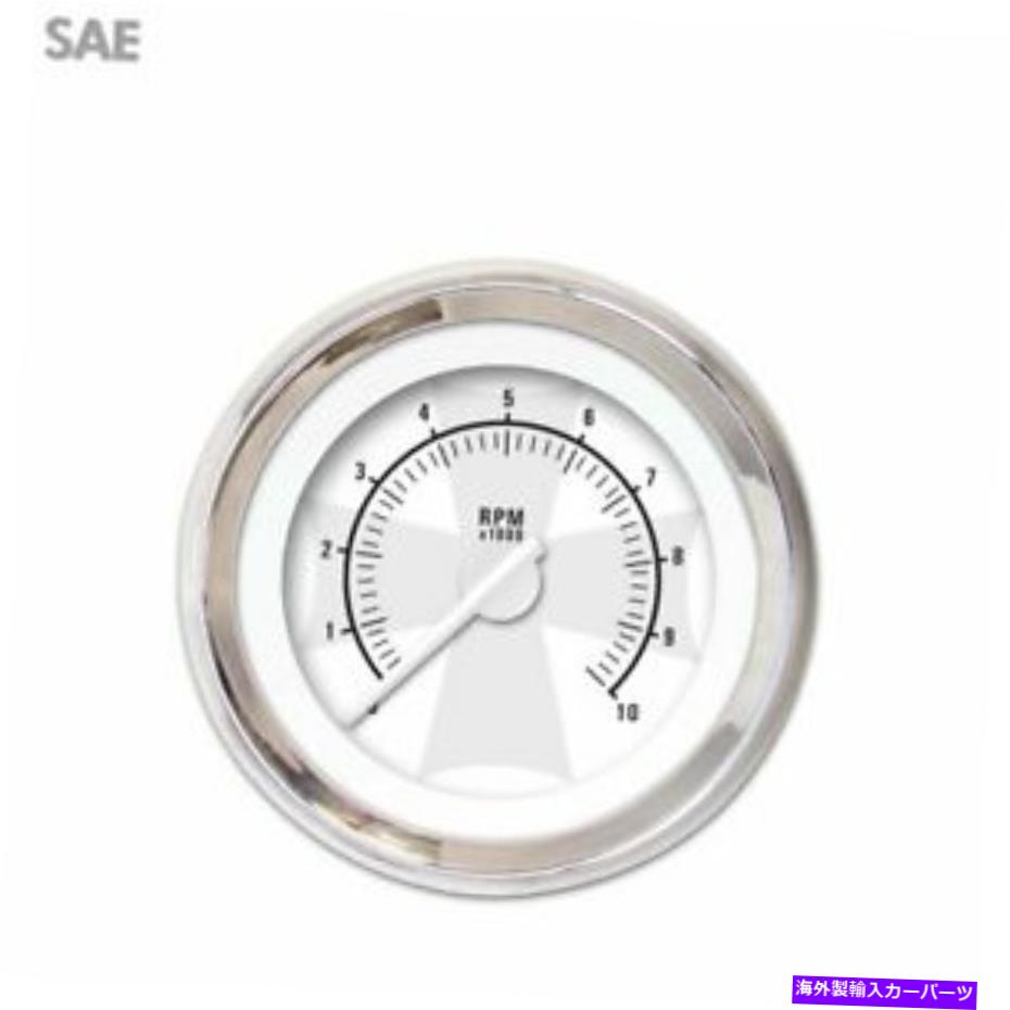 タコメーター タコメーターゲージ - アイアンクロスホワイト、白いモダンニードル、クロムトリムリング Tachometer Gauge - Iron Cross White, White Modern Needles, Chrome Trim Rings【並行輸入品】