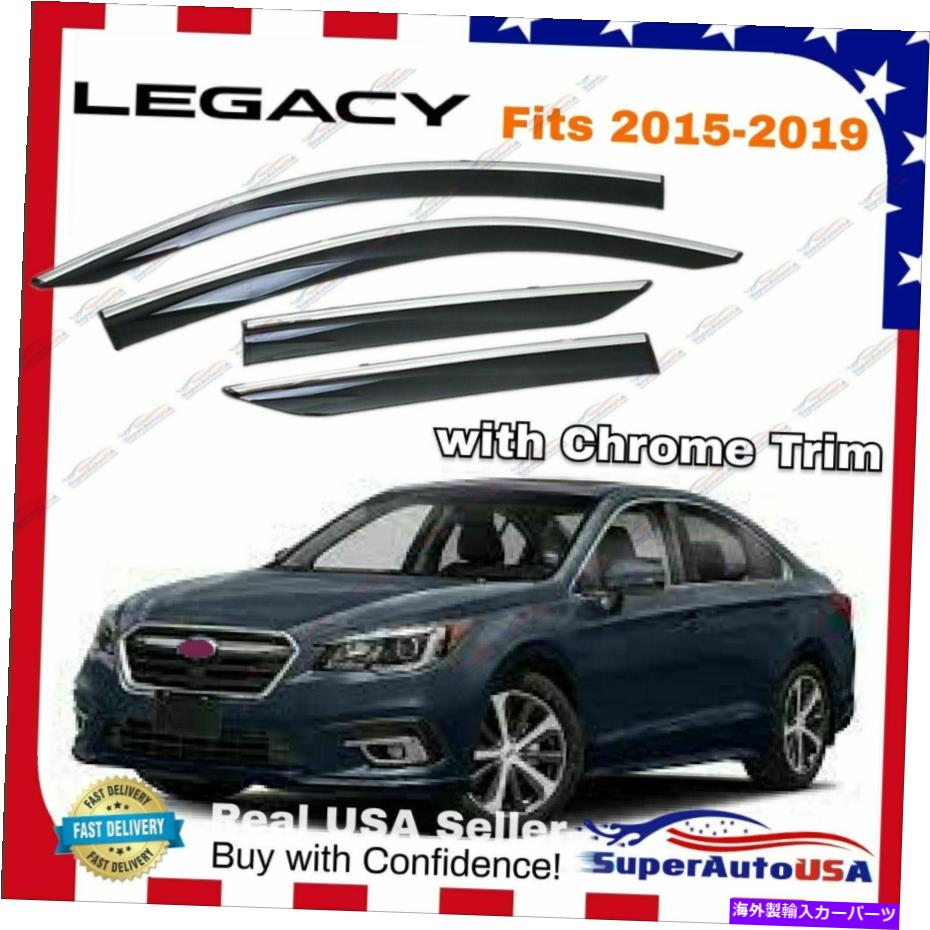 バグシールド スバルレガシー2015- 2019クロムトリムウィンドウバイザーレインサンウィンドガードベント For Subaru Legacy 2015- 2019 Chrome Trim Window Visor Rain Sun Wind Guard Vent【並行輸入品】