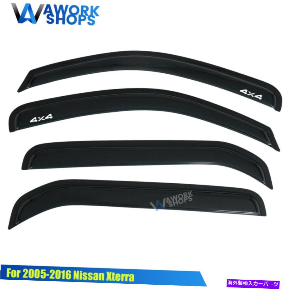 バグシールド 適合05-16日産Xterra N50ウィンドウバイザーレインガードベントw/ white 4x4 Fits 05-16 Nissan Xterra N50 Window Visors Rain Guard Vent w/ White 4X4【並行輸入品】