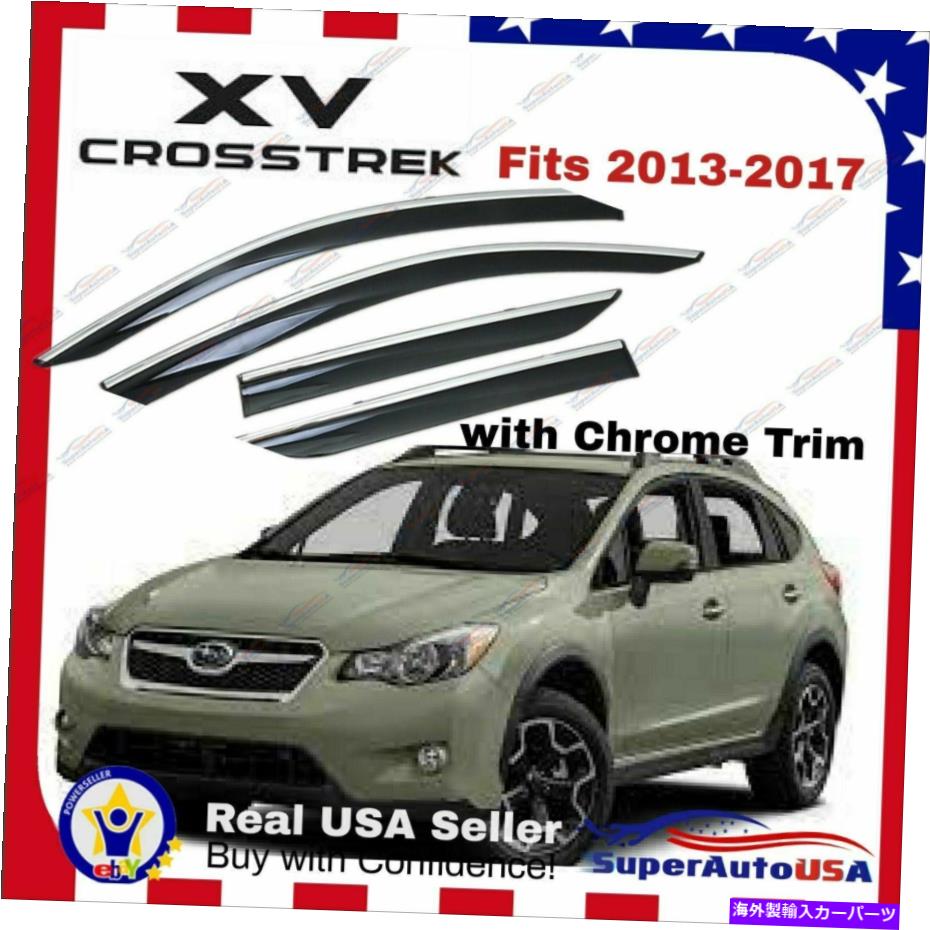 バグシールド Subaru CrossTrek XV 2013-2017 Chrome Trim Window Visor Rain Sun Guard Vent For Subaru Crosstrek XV 2013-2017 Chrome Trim Window Visor Rain Sun Guard Vent【並行輸入品】