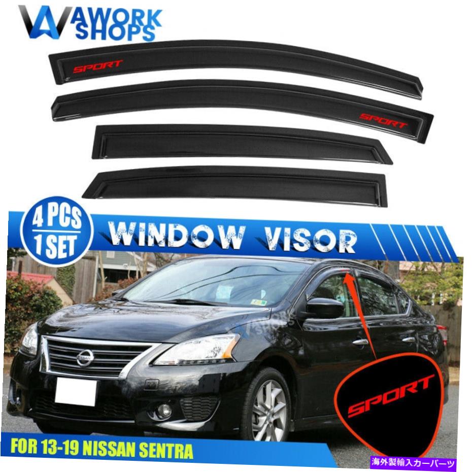 バグシールド フィット13-19日産セントラウィンドウバイザーシェードガードベントデフレクターw/レッドスポーツ Fits 13-19 Nissan Sentra Window Visors Shade Guard Vent Deflector w/ Red Sport【並行輸入品】