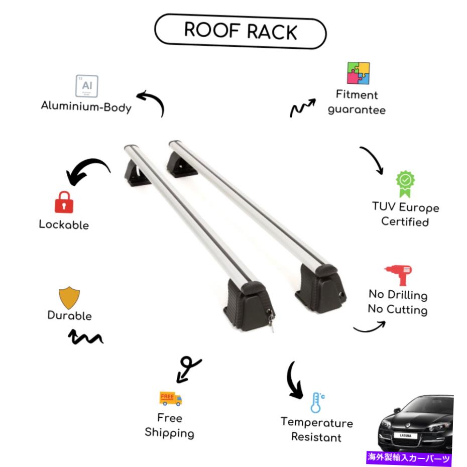クロスバー ルノーラグナのための裸のルーフラッククロスバーIIIリフトバック2007-2015 Bare Roof Rack Cross Bars Set for Renault Laguna III Liftback 2007 - 2015【並行輸入品】