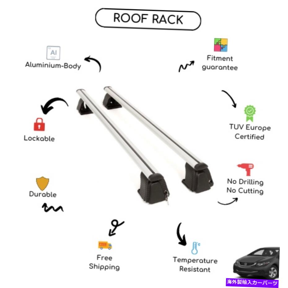 クロスバー ホンダシビックセダン2012-2015向けに設定された裸のルーフラッククロスバー Bare Roof Rack Cross Bars Set for Honda Civic Sedan 2012 - 2015【並行輸入品】