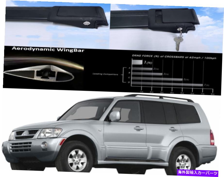 クロスバー Mitsubishi Montero1999-2005ルーフラッククロスバーキャリアレールブラックセット Fits Mitsubishi Montero1999-2005 Roof Racks Cross Bars Carrier Rails Black Set【並行輸入品】