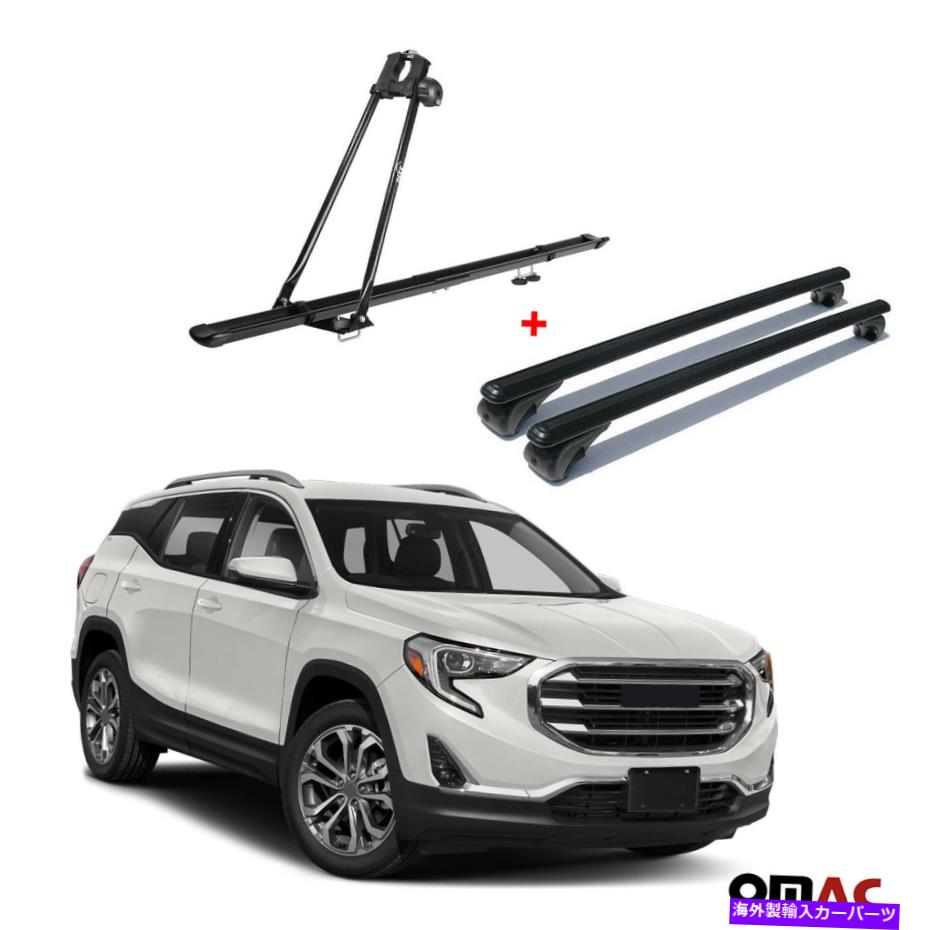 クロスバー 自転車キャリアルーフレールラック +クロスバーブラックセットGMC地形2018-2021 Bike Carrier Roof Rail Rack + Cross Bars Black Set For GMC Terrain 2018-2021【並行輸入品】
