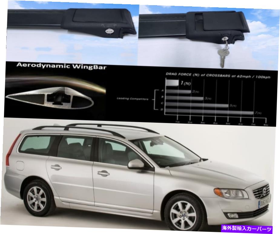 クロスバー フィットボルボV70/ワゴン2007-2016ルーフラッククロスバー貨物運送業者ブラックセット Fits Volvo V70/Wagon 2007-2016 Roof Racks Cross Bars Cargo Carrier Black Set【並行輸入品】