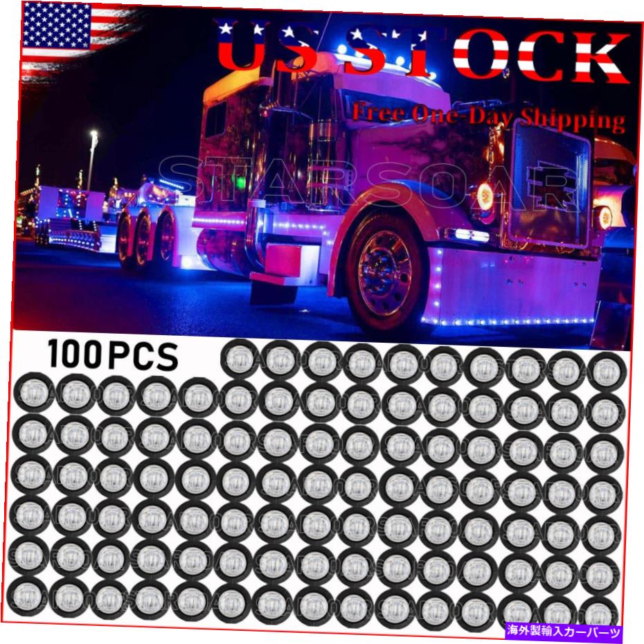 サイドマーカー 100x LEDサイドマーカーライトトラックトレーラークリアランス弾丸ライトクリアレンズブルー 100x LED Side Marker Lights Truck Trailer Clearance Bullet Light Clear Lens Blue【並行輸入品】