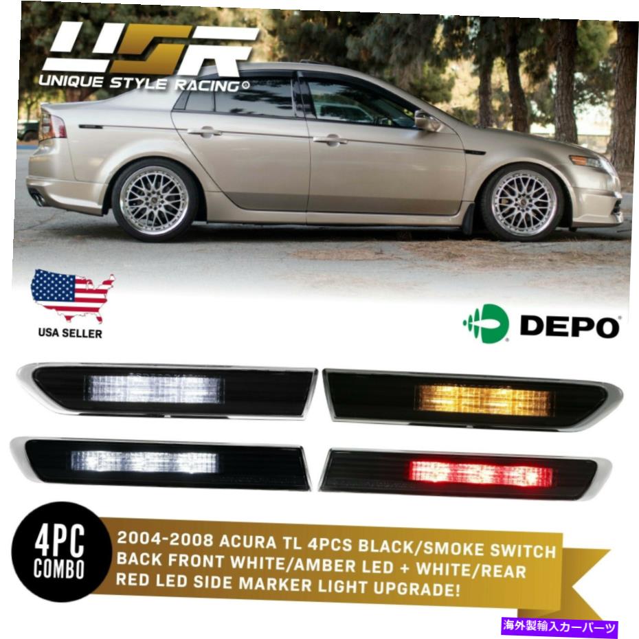 サイドマーカー 04-08 ACURA TLのスイッチバックアンバー/ホワイトLEDスモーク4ピースサイドマーカーライト Switchback Amber/White LED Smoke 4 Pieces Side Marker Lights For 04-08 Acura TL【並行輸入品】