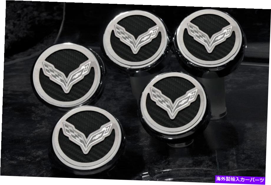 エンジンカバー C7コルベットオートマチック5 PCエンジンキャップカバーセットカーボンファイバーと交差旗 C7 Corvette Automatic 5 pc Engine Cap Covers Set Carbon Fiber w/ Crossed Flags【並行輸入品】