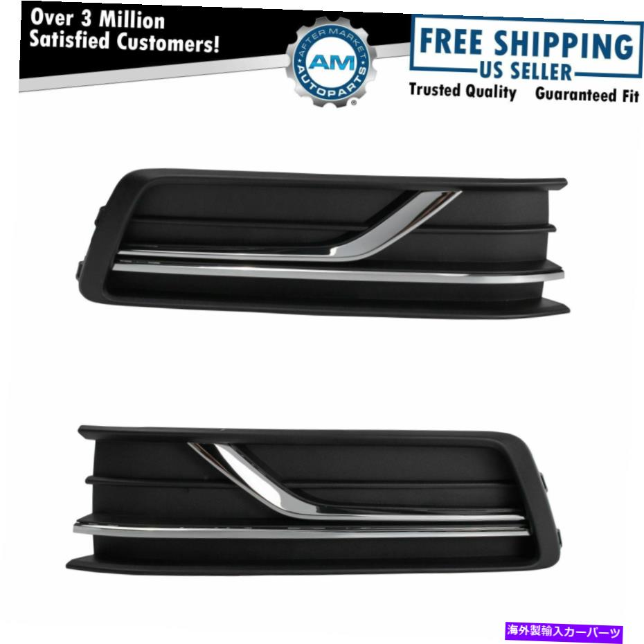 クロームカバー フロントブラック＆クロムフォグライトホールカバーLH RHキットペア16-19 VWパッサットnew Front Black & Chrome Fog Light Hole Cover LH RH Kit Pair for 16-19 VW Passat New【並行輸入品】