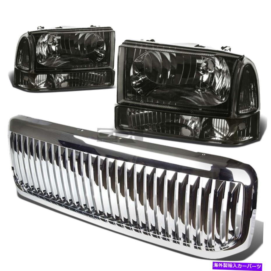 クロームカバー 99以上のスーパーダークスモークヘッドライト+クリアバンパーライト+クロムグリルガードカバー FOR 99+SUPERDUTY SMOKED HEADLIGHT+CLEAR BUMPER LIGHT+CHROME GRILLE GUARD COVER【並行輸入品】