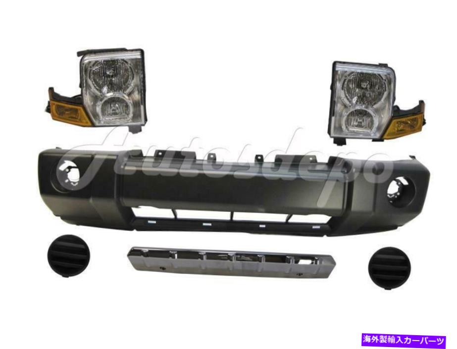クロームカバー フロントバンパープライムカバークロムトリムヘッドライトフォグカバー6pc司令官06-10 Front Bumper Prime Cover Chrome Trim Headlight Fog Cover 6pc For Commander 06-10【並行輸入品】