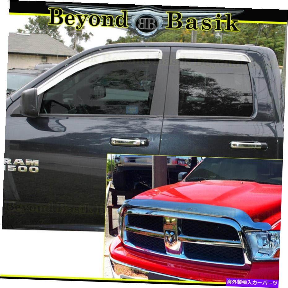 クロームカバー 2009-2018 Dodge RAM Extended Cab Chrome Door Vent Window Vidors+Bugshield For 2009-2018 Dodge Ram EXTENDED Cab Chrome Door Vent Window Visors+BugShield【並行輸入品】