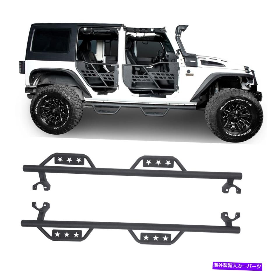 Nerf Bar ジープラングラーJK 2007-2018 4ドア用のブラックワイドドロップサイドステップナーフバーパッドパッド Black Wide Drop Side Step Nerf Bars Pads for Jeep Wrangler JK 2007-2018 4 Door【並行輸入品】