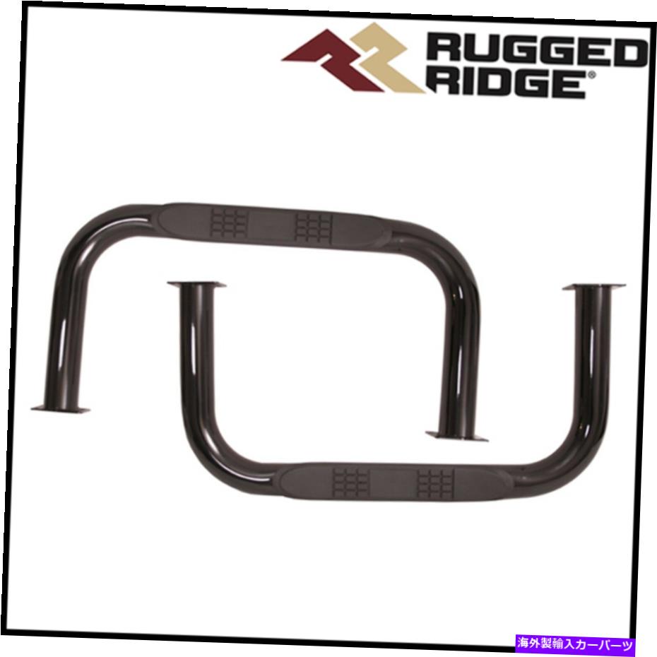 Nerf Bar 頑丈なリッジブラックラウンドナーフバーフィット1966-1975ジープCJ5 Rugged Ridge Black Round Nerf Bar Fits 1966-1975 Jeep CJ5【並行輸入品】