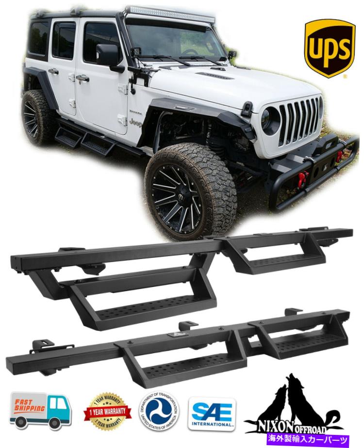 Nerf Bar 2018-2022 Jeep Wrangler JL 4DRサイドステップブラックランニングボードNERFバースチール For 2018-2022 Jeep Wrangler JL 4DR Side Steps Black Running Board Nerf Bar Steel【並行輸入品】