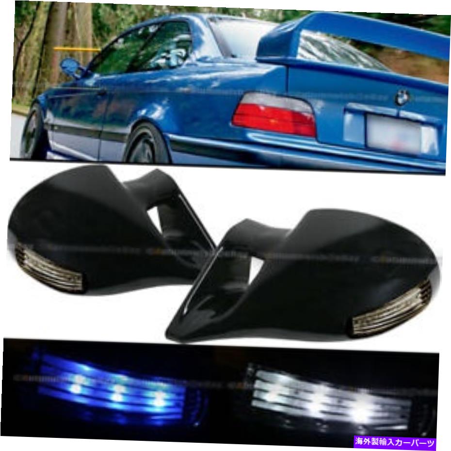 USミラー 90-93ホンダアコード4DR M-3スタイルLED信号マニュアル光沢のある黒いサイドミラー For 90-93 Honda Accord 4DR M-3 Style LED Signal Manual Glossy Black Side Mirror【並行輸入品】
