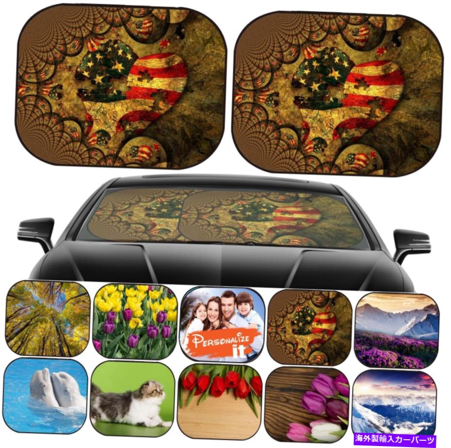 サンシェード フロントガラス日陰2 PCユニバーサルフィット画像10056484アメリカのハートパズル Windshield Sun Shade 2 pc Universal Fit Image 10056484 American Heart Puzzle【並行輸入品】