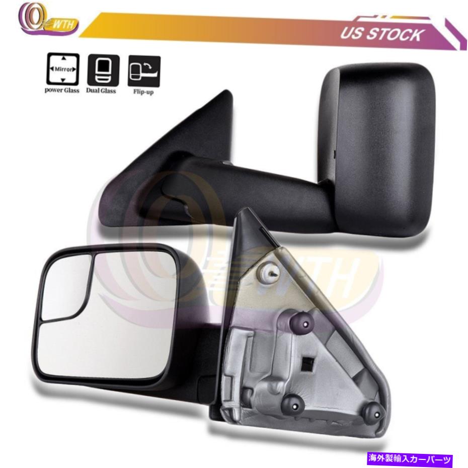 USミラー 2002 2003-2007 2008 Dodge Ramの左+右側のブラックマニュアルフォルダウェイミラー Black Manual Foldaway Mirrors For 2002 2003-2007 2008 Dodge Ram Left+Right Side【並行輸入品】