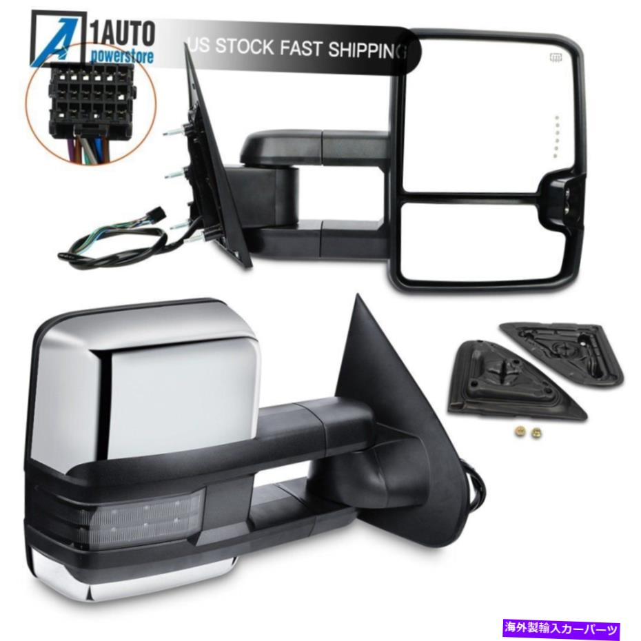 USミラー 19-2020 GMCシボレー6.6Lの電力加熱鉛ターンシグナルライトサイドミラー Power Heated Led Turn Signal Lights Side Mirrors For 19-2020 GMC Chevrolet 6.6L【並行輸入品】