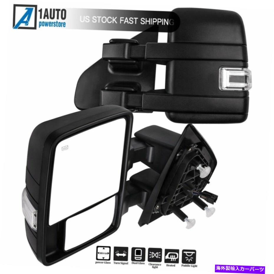 USミラー 2004-2014 FORD F-150のパワー加熱側LEDターンシグナル牽引ミラーペア Power Heated Side LED Turn Signal Towing Mirrors Pair For 2004-2014 Ford F-150【並行輸入品】
