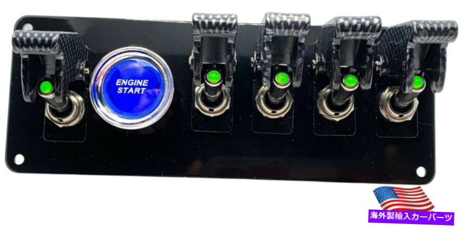 Dashboard Cover グリーンLEDスイッチ/カーボンカバー/ブループッシュスタート付きブラックパウダーコーティングパネル Black Powder Coated Panel w/5 GREEN LED Switches/Carbon Covers/BLUE Push Start【並行輸入品】