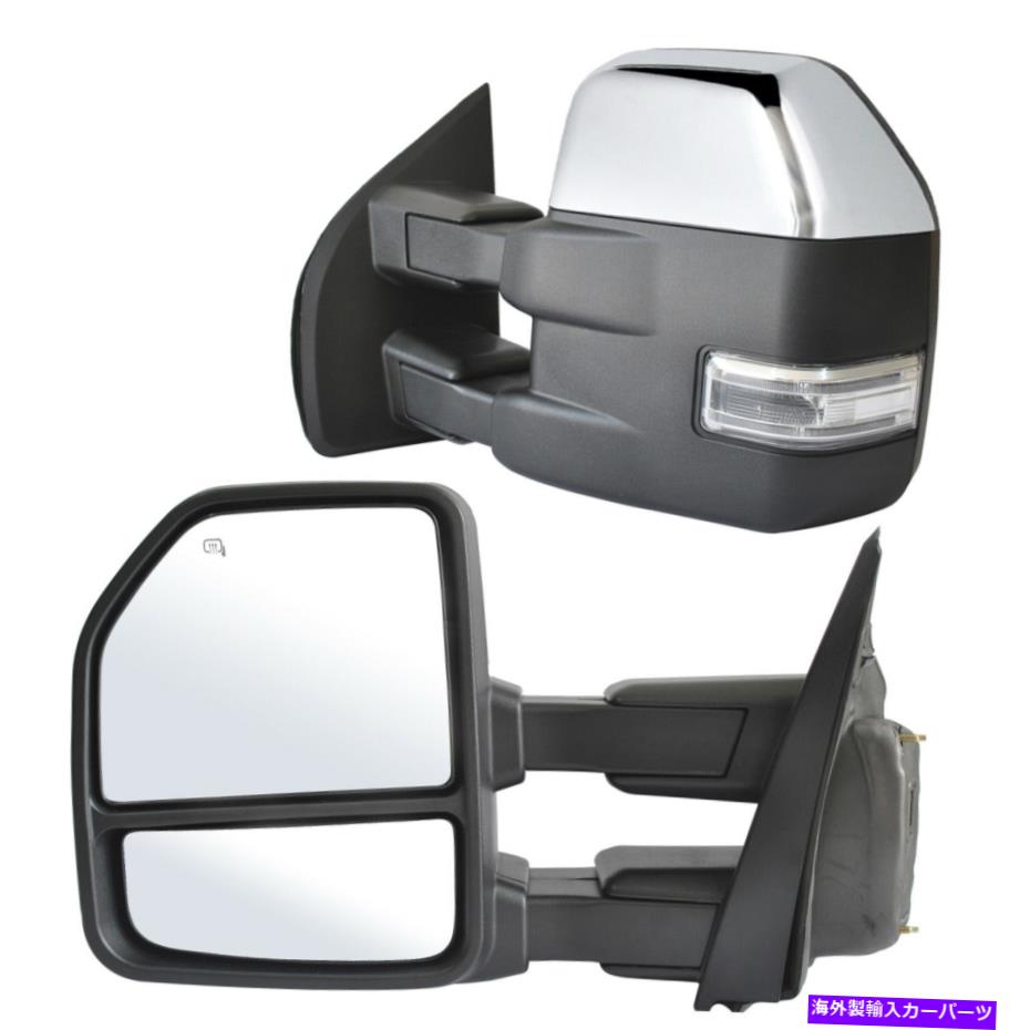 USミラー 15-19フォードF-150のけん引ミラー Towing Mirrors For 15-19 Ford F-150 Power Heated LED Signal Puddle Light Chrome【並行輸入品】