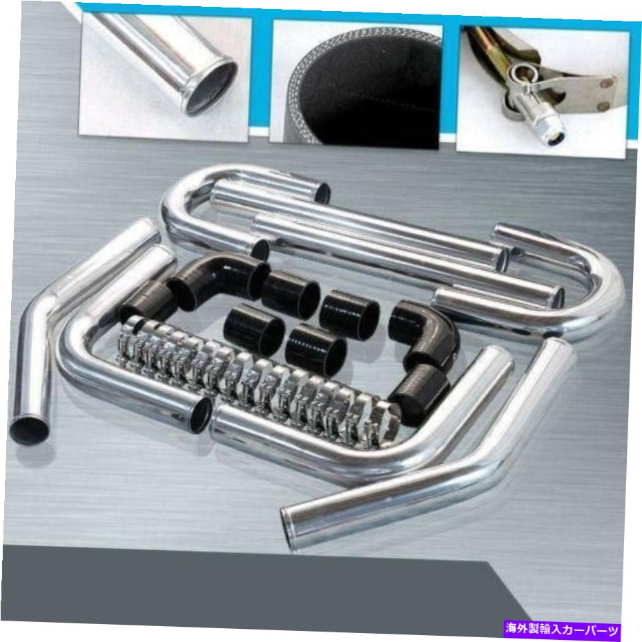 Turbo Charger ユニバーサル2インチ60cm研磨アルミニウムインタークーラーキット/ブラックホース/クランプ Universal 2inch 60cm Polished Aluminum Intercooler Kit/Black Hose/Clamp【並行輸入品】