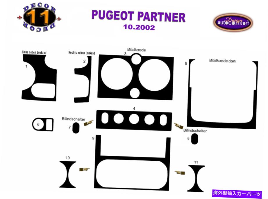 Dashboard Cover プジョーパートナー向けのインテリアダッシュトリムカバーセット03-2007 11 PCSシルバールック Interior Dash Trim Cover Set for Peugeot Partner 03-2007 11 PCS Silver Look【並行輸入品】