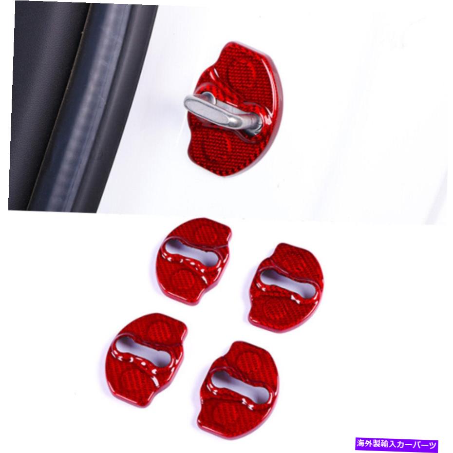 Dashboard Cover レッドカーボンファイバードアロック保護カバートリムテスラモデル3 17-2021 Red Carbon Fiber Door Lock Protection Cover Trim Fit For Tesla Model 3 17-2021【並行輸入品】