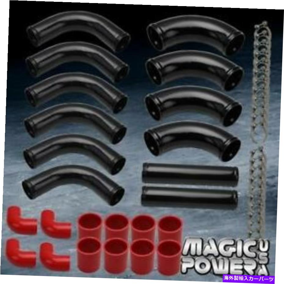 Turbo Charger ユニバーサル12PCブラックDIYアルミニウムターボチャージャーターボパイピングキット付き赤いカプラー UNIVERSAL 12PC BLACK DIY ALUMINUM TURBOCHARGER TURBO PIPING KIT w/ RED COUPLERS【並行輸入品】
