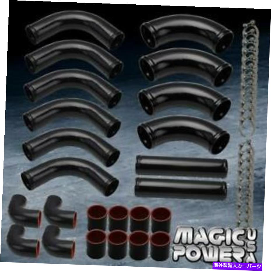 Turbo Charger ユニバーサル12PCブラックDIYアルミニウムターボチャージャーターボパイピングキット付きブラックカプラー UNIVERSAL 12PC BLACK DIY ALUMINUM TURBOCHARGER TURBO PIPING KIT w/BLACK COUPLERS【並行輸入品】