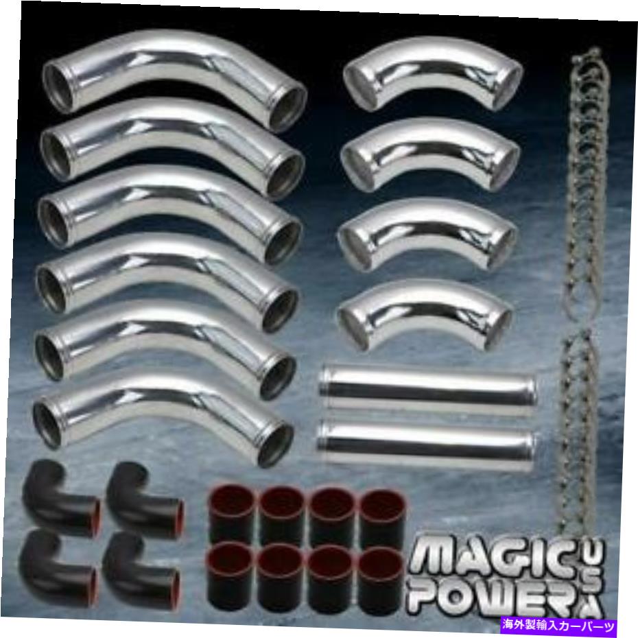 Turbo Charger ユニバーサル12PCクロームDIYアルミニウムターボチャージャーターボパイピングキット付きブラックカプラー UNIVERSAL 12PC CHROME DIY ALUMINUM TURBOCHARGER TURBO PIPING KIT w/BLACK COUPLER【並行輸入品】