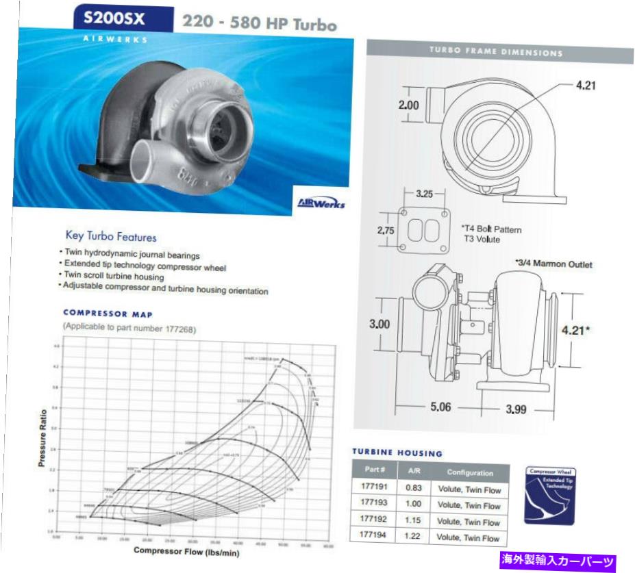 Turbo Charger Borg Warner Airwerks Turbo S200SX S246 46mm 7070 T4 .83 A/R Twin Scroll Journal Borg Warner Airwerks Turbo S200SX S246 46mm 7070 T4 .83 A/R Twin Scroll Journal【並行輸入品】