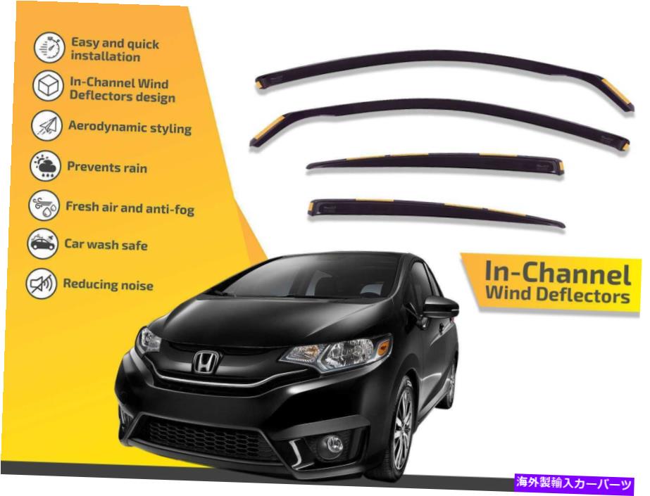 バグシールド ハンダフィット2015-up 4PCのために、チャンネル風力発電機レインガード In channel wind deflectors rain guards for Honda Fit 2015-up 4pc【並行輸入品】