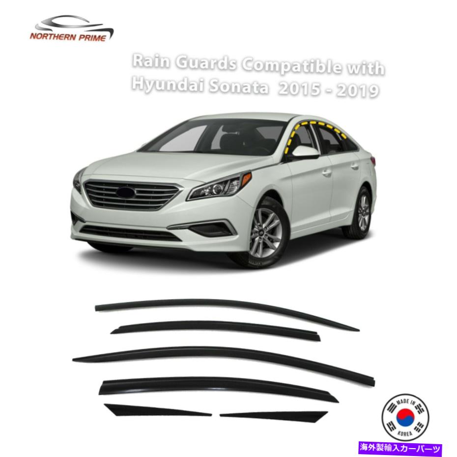 バグシールド ヒュンダイソナタ2015-2019のレインガード（6pcs）煙の色合いのテープオンスタイル Rain Guards for Hyundai Sonata 2015-2019 (6PCs) Smoke Tinted Tape-On Style【並行輸入品】