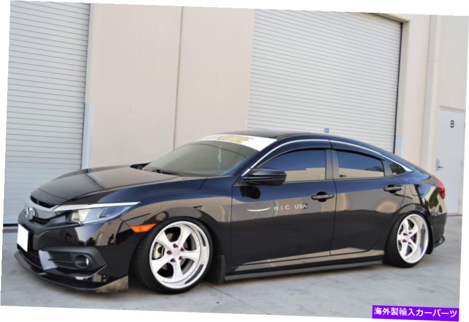バグシールド HIC USA 2016-2020 CIVIC 4DRサイドウィンドウバイザーデフレクターステンレスOEモールディング HIC USA 2016-2020 Civic 4dr side window visor deflector Stainless OE molding【並行輸入品】