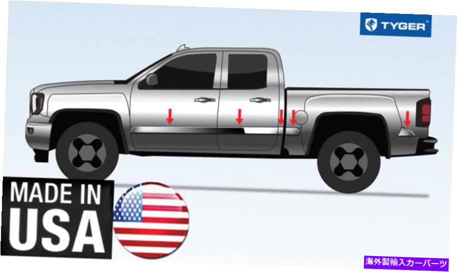 trim panel クロムアッパーロッカーパネルトリムフィット14-18 GMC Sierra DBLCAB 6.6 BED 10P Chrome Upper Rocker Panel Trim fit 14-18 GMC Sierra DblCab 6.6Bed 10P【並行輸入品】