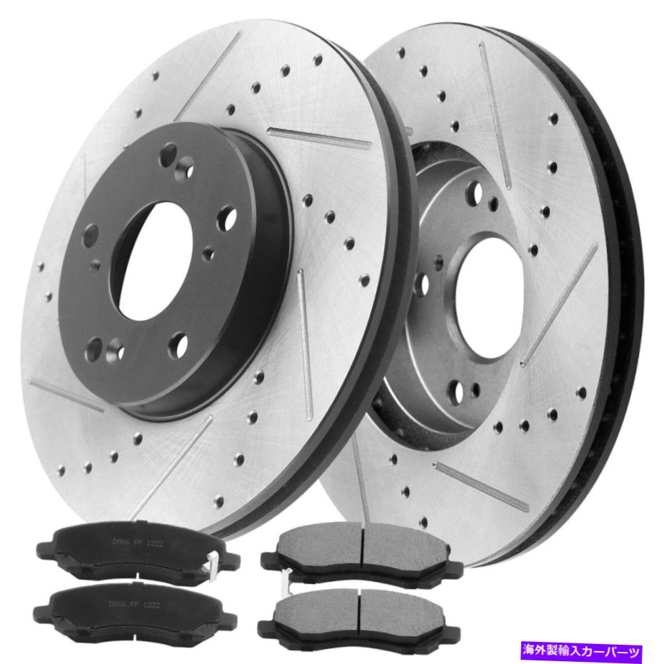 brake disc rotor 三菱エクリプスギャラントUSA R1用のフロントドリルスロットブレーキローターとセラミックパッド Front Drill Slot Brake Rotors & Ceramic Pad For Mitsubishi Eclipse Galant USA R1【並行輸入品】