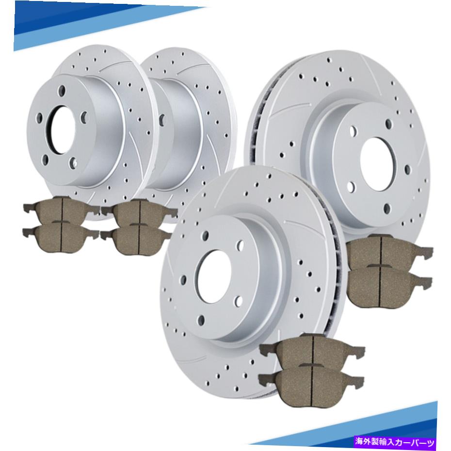 brake disc rotor フロントリアスロット付きブレーキローターディスクとパッドフィット2012-2018フォードフォーカスブレーキ Front Rear Slotted Brake Rotors Disc and Pads Fit 2012-2018 Ford Focus Brakes【並行輸入品】