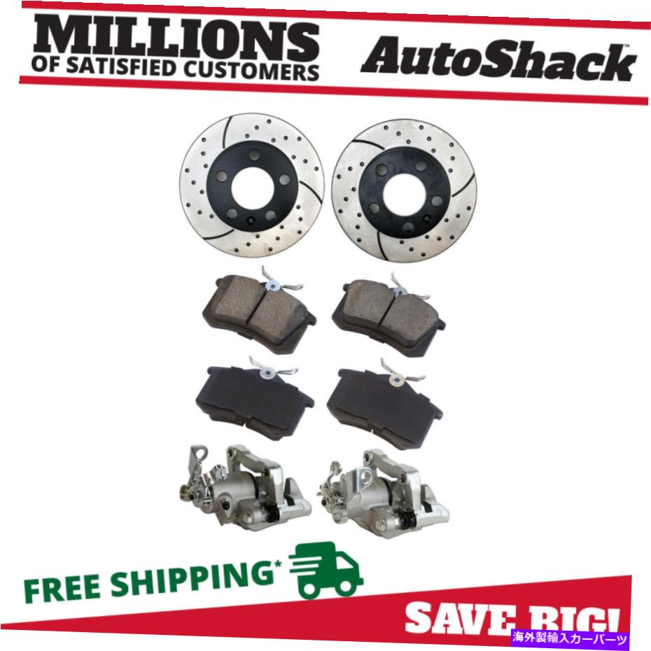 brake disc rotor リアブレーキキャリパーパッドは、スロットローターを黒く掘削しました Rear Brake Calipers Pads Drilled Slotted Rotors Black【並行輸入品】