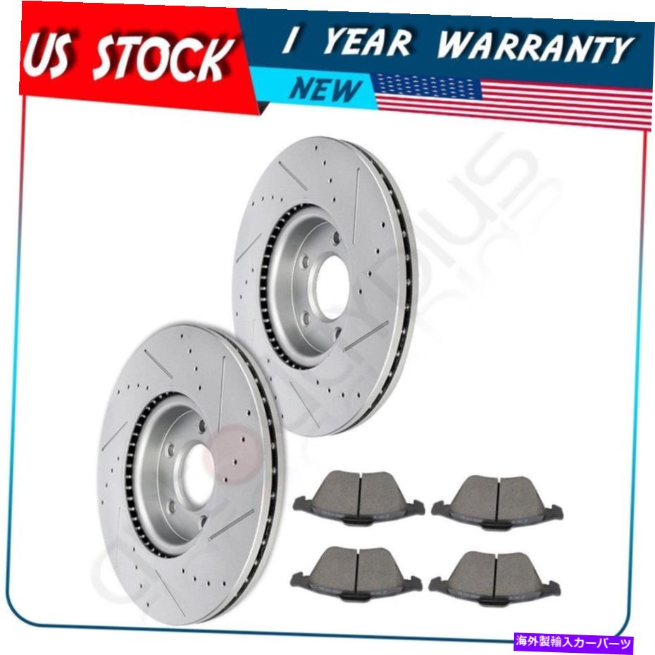 brake disc rotor マツダ3 2007-2013用のフロントドリルスロットブレーキローターセラミックパッド FRONT DRILLED SLOTTED BRAKE ROTORS CERAMIC PADS FOR MAZDA 3 2007-2013【並行輸入品】