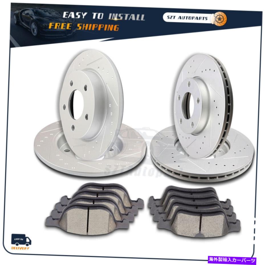 brake disc rotor マツダのフロントリアブレーキローターディスクとセラミックパッド2008-2013スロット Front Rear Brake Rotors Disc and Ceramic Pads For Mazda 3 2008-2013 Slotted【並行輸入品】