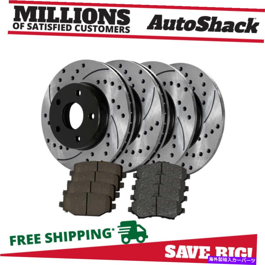 brake disc rotor ドッジグランドキャラバン用のフロント＆リアドリルスロットブレーキローターブラック＆パッド Front & Rear Drilled Slotted Brake Rotors Black & Pads for Dodge Grand Caravan【並行輸入品】