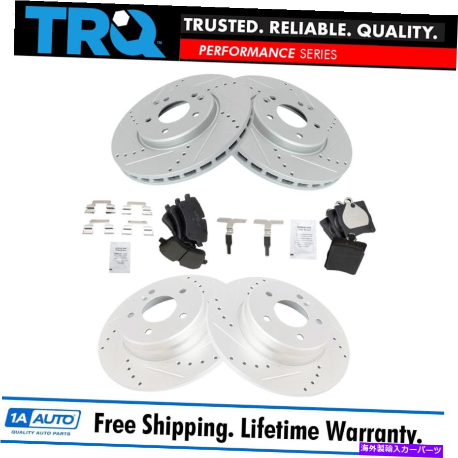 brake disc rotor TRQフロントリアパフォーマンスドリルド&スロット付きブレーキローターセラミックパッドとハードウェア TRQ Front Rear Performance Drilled & Slotted Brake Rotor Ceramic Pads & Hardware【並行輸入品】