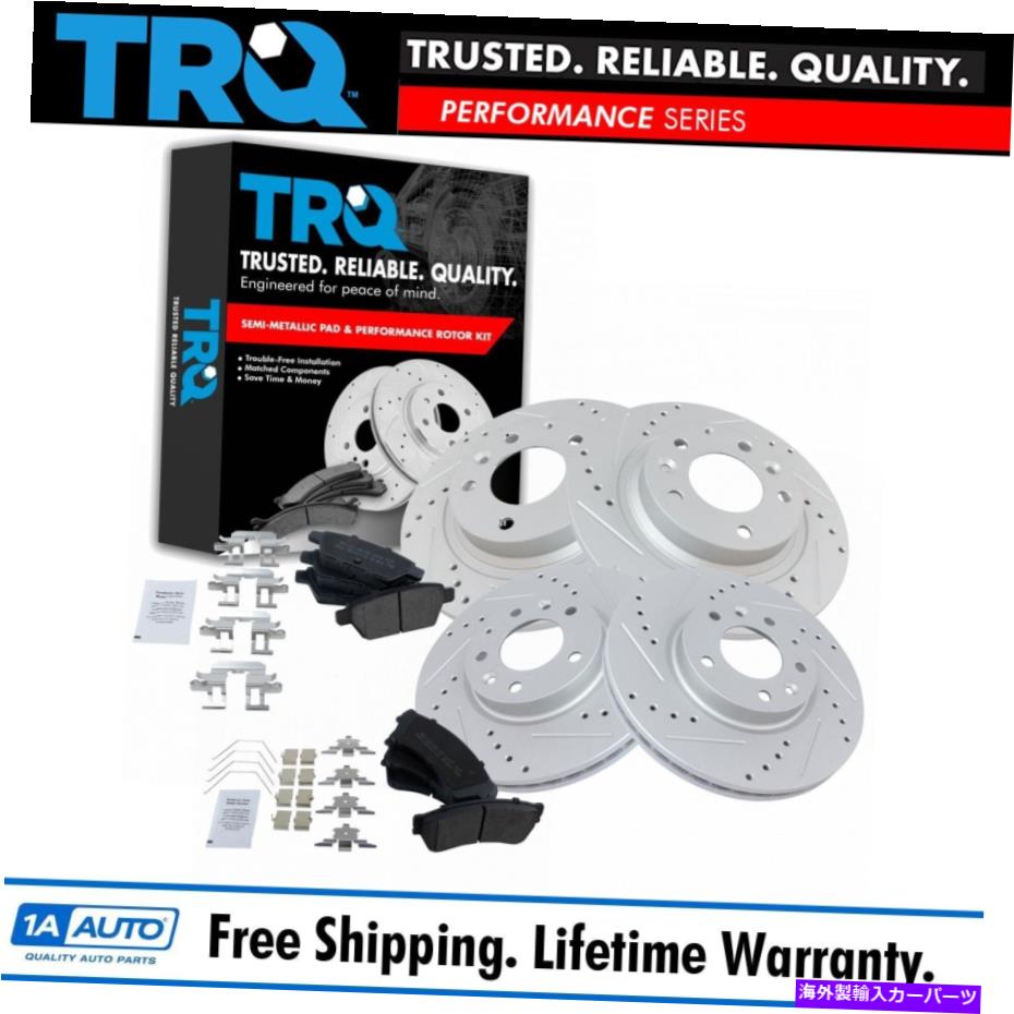 brake disc rotor TRQブレーキローターコーティング＆セミメタリックパッドフロントおよびリアキットw/化学物質 TRQ Brake Rotor Coated & Semi Metallic Pad Front & Rear Kit w/Chemicals【並行輸入品】
