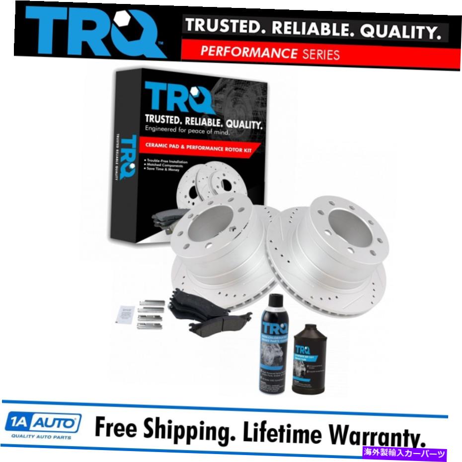 brake disc rotor TRQローター＆ブレーキパッドセラミック性能ドリルドロットリアキットw/化学物質 TRQ Rotor & Brake Pad Ceramic Performance Drilled Slotted Rear Kit w/Chemicals【並行輸入品】