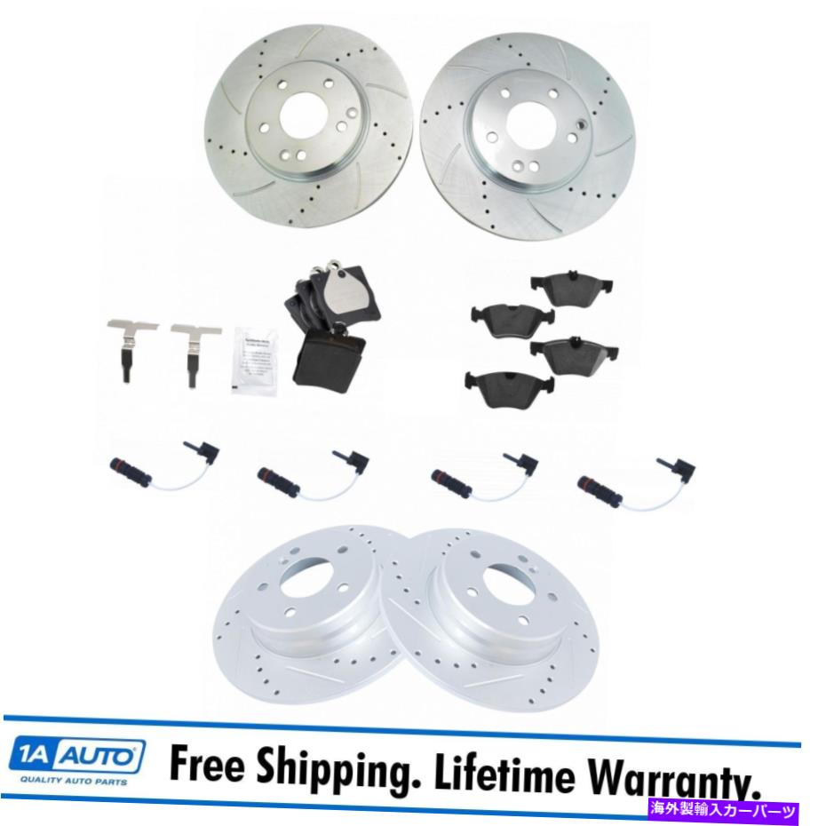 brake disc rotor パフォーマンスドリルスロットスロット亜鉛ブレーキローターとセラミックパッドフロントリア付きセンサー Performance Drilled Slotted Zinc Brake Rotor & Ceramic Pad Front Rear w/ Sensors【並行輸入品】