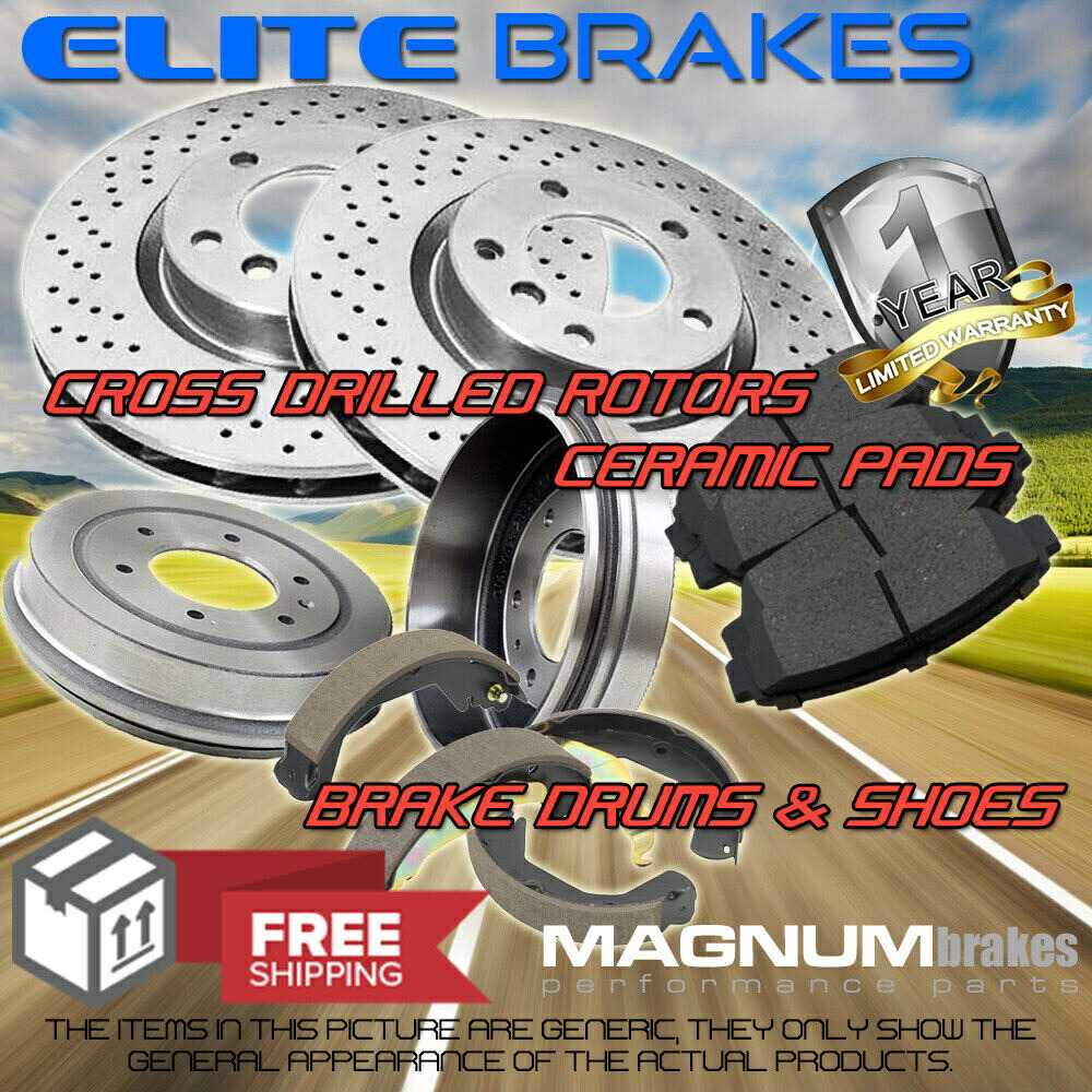 brake disc rotor 2010-2013 Ford Transit Connectのフロントドリルローターパッドとリアドラムシューズ Front Drilled Rotors Pads & Rear Drums Shoes for 2010-2013 Ford Transit Connect【並行輸入品】